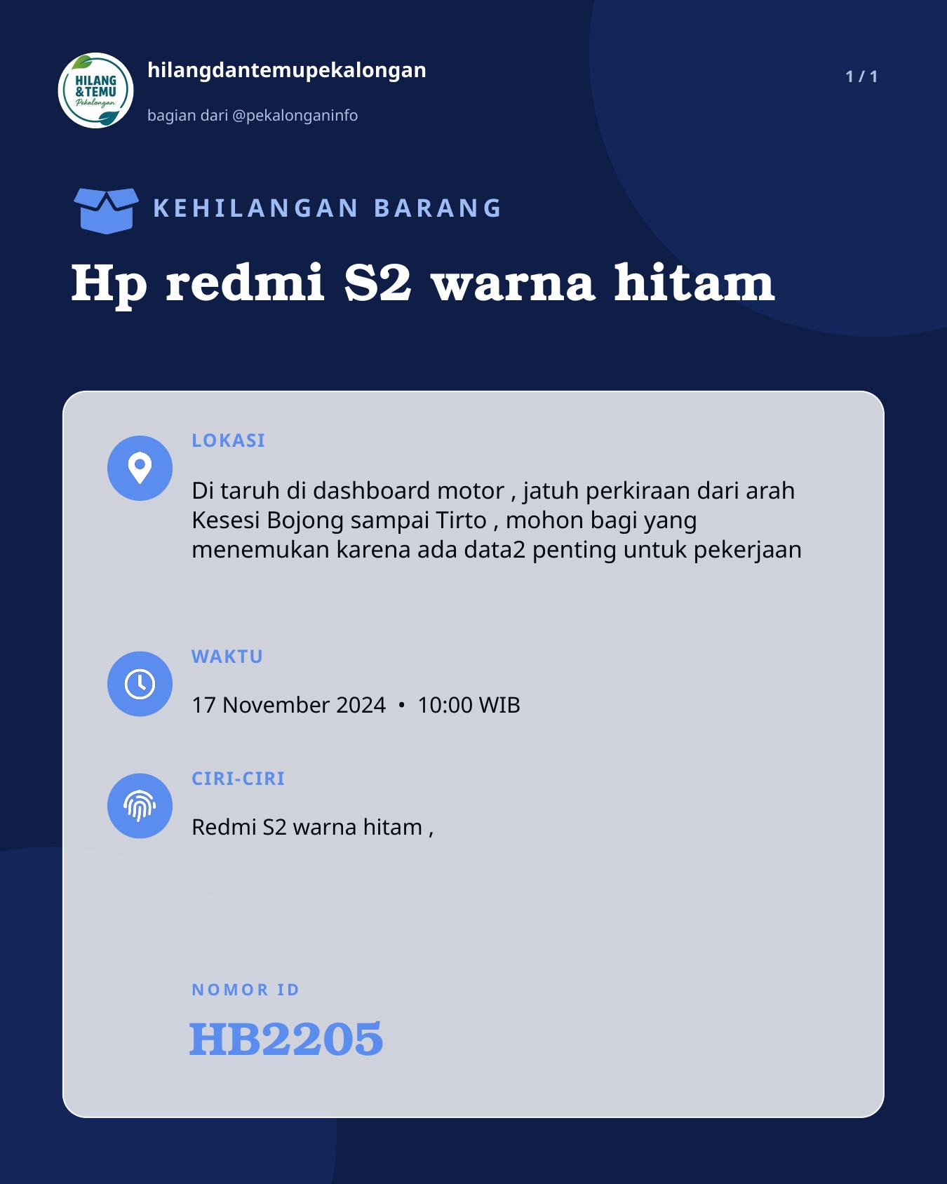 Slide laporan Hp redmi S2 warna hitam (HB2205)