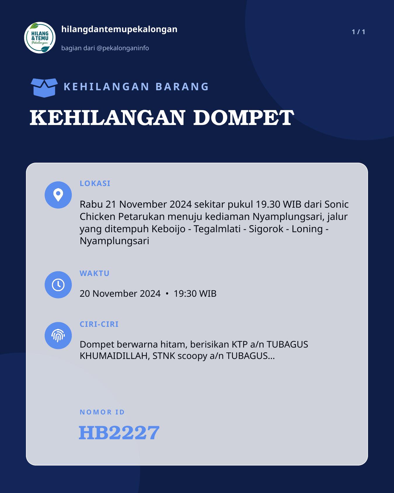 Slide laporan KEHILANGAN DOMPET (HB2227)