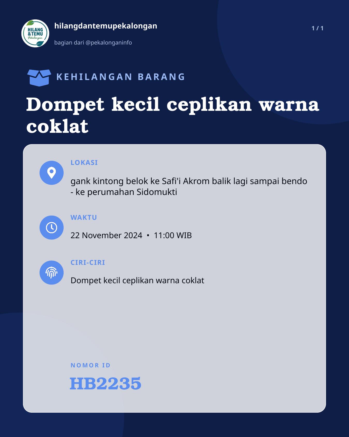Slide laporan Dompet kecil ceplikan warna coklat (HB2235)