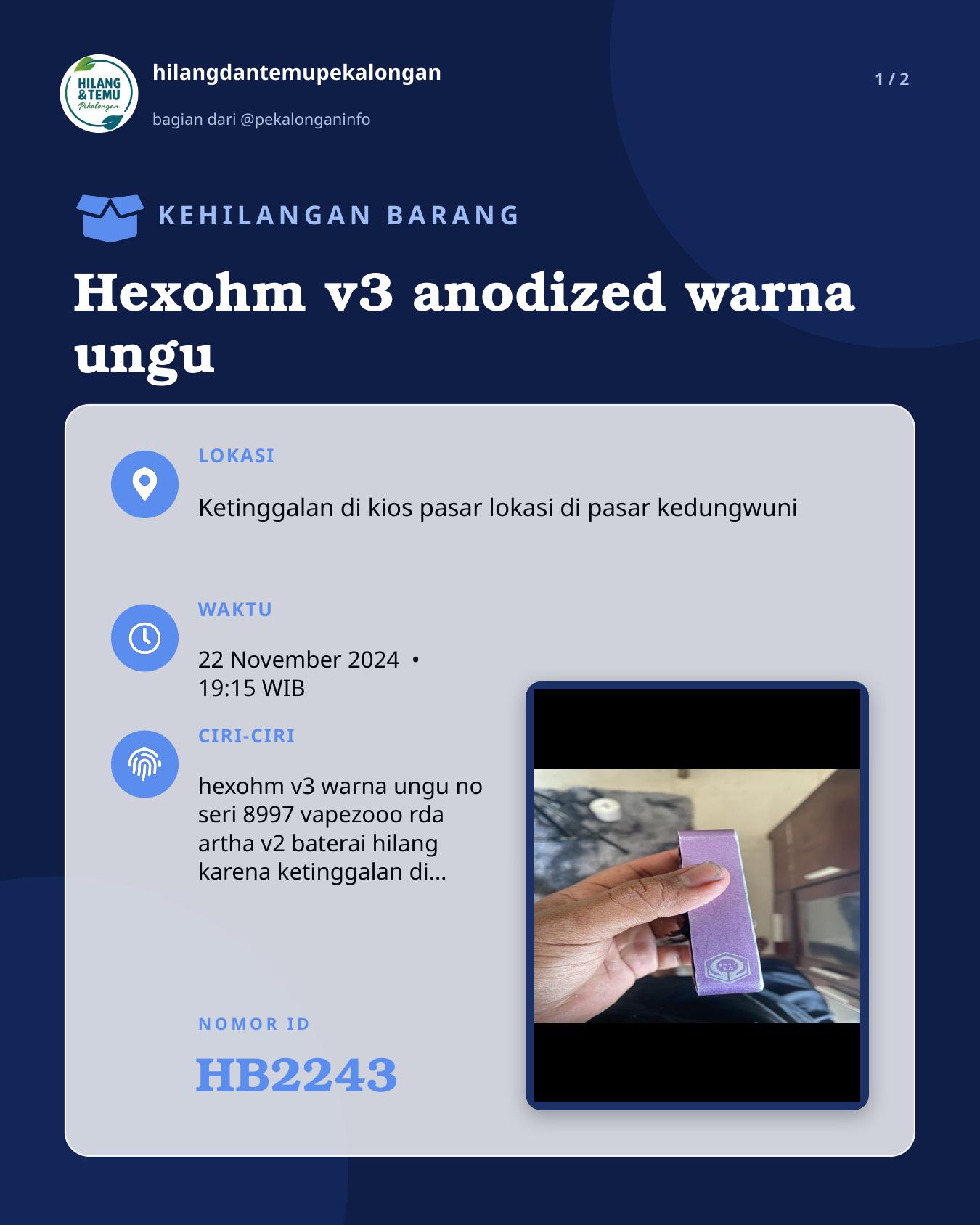 Slide 1 laporan Hexohm v3 anodized warna ungu