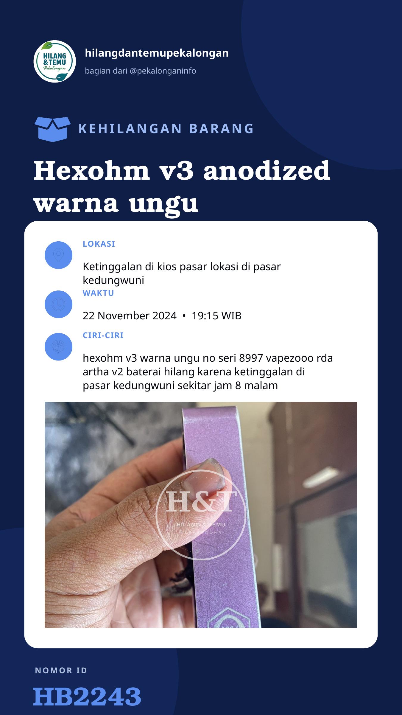 Story 9:16 laporan Hexohm v3 anodized warna ungu