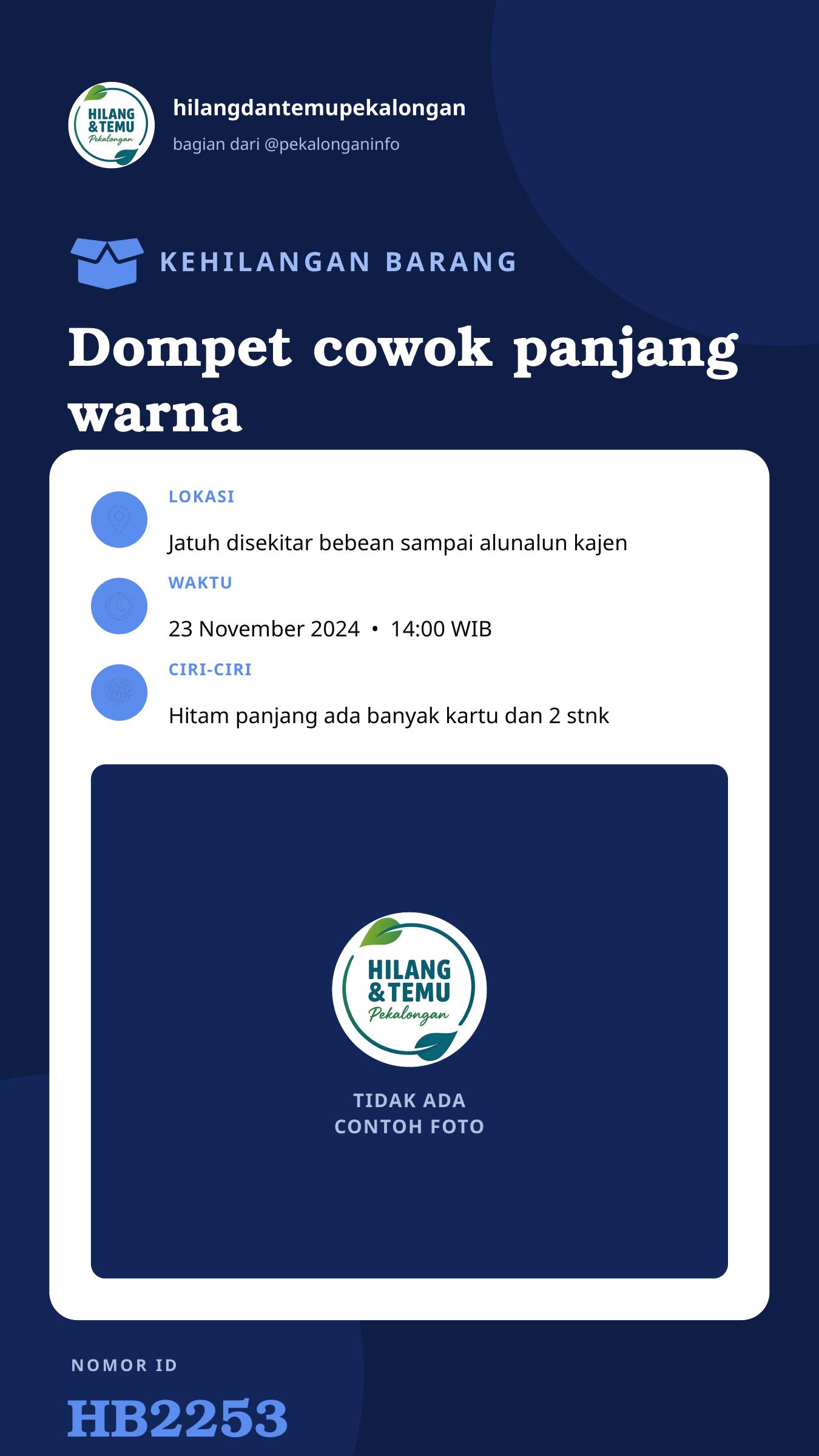 Story 9:16 laporan Dompet cowok panjang warna hitam berisi Ktp,Atm,Stnk pcx ada 2 dan uang