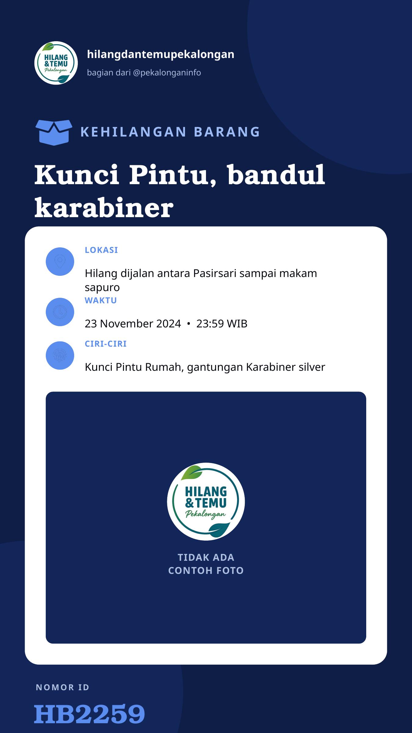 Story 9:16 laporan Kunci Pintu, bandul karabiner silver
