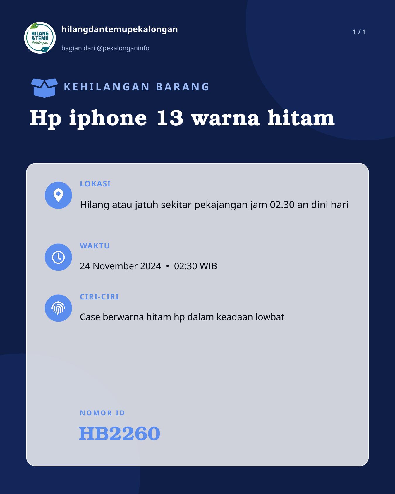 Slide laporan Hp iphone 13 warna hitam (HB2260)
