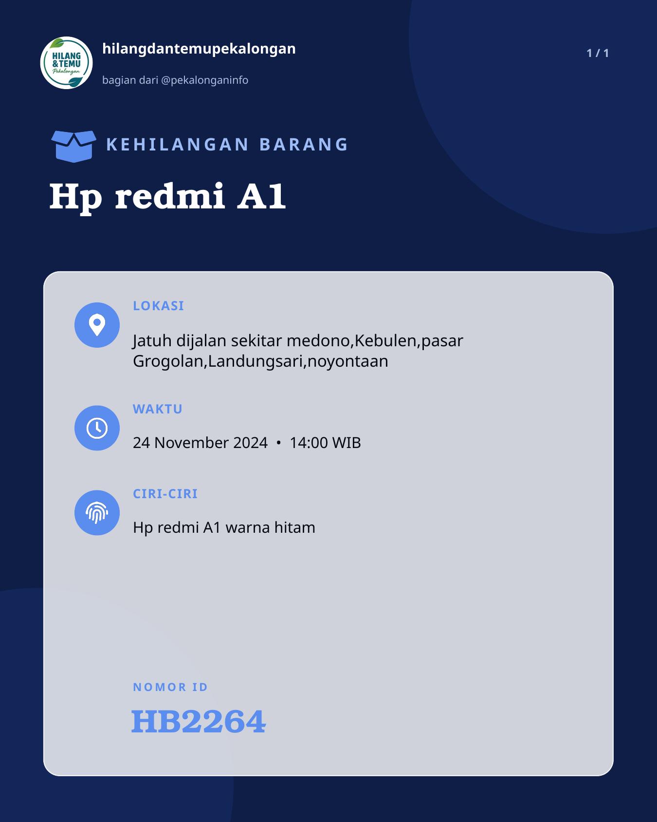 Slide laporan Hp redmi A1 (HB2264)