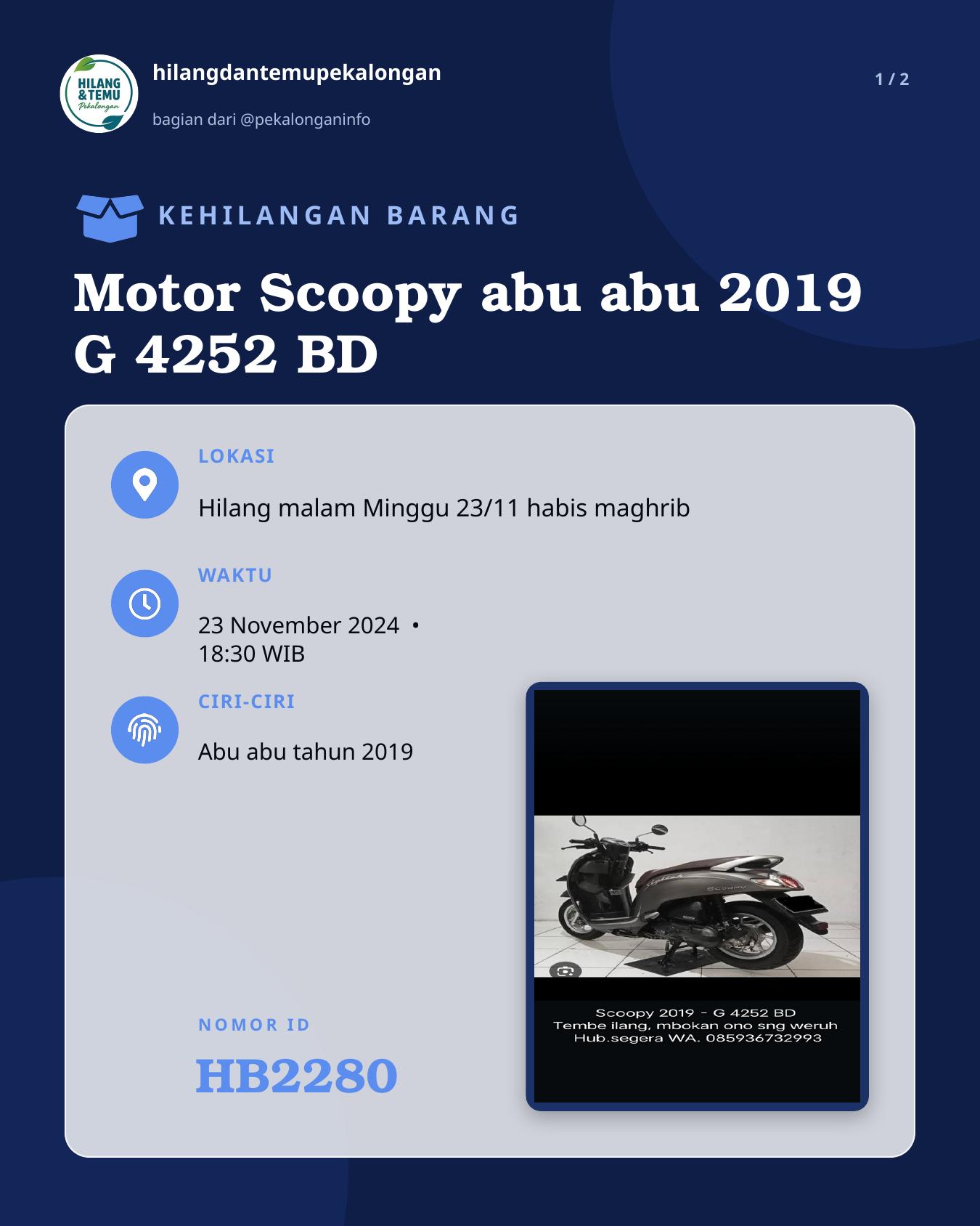Slide 1 laporan Motor Scoopy abu abu 2019 G 4252 BD
