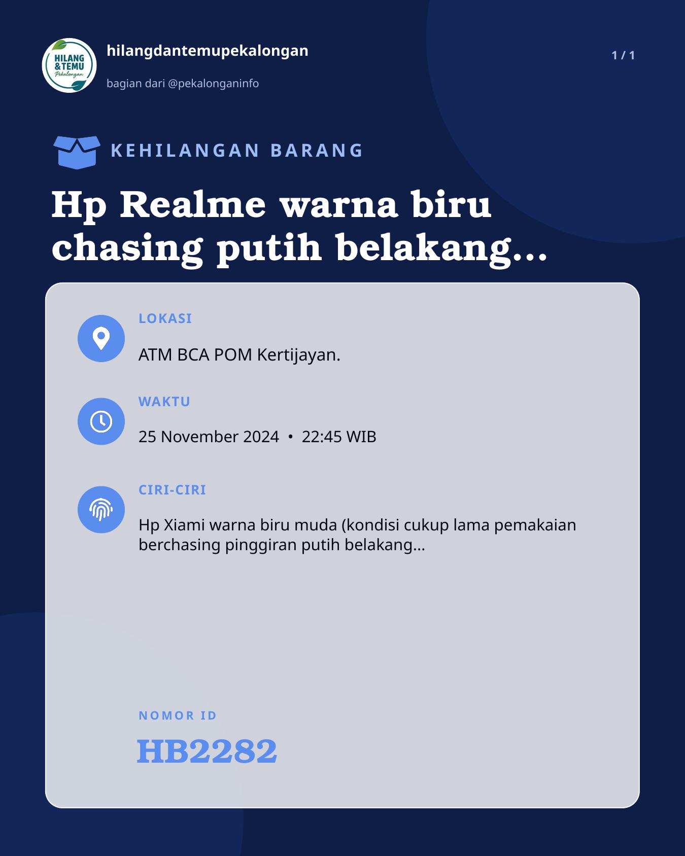 Slide laporan Hp Realme warna biru chasing putih belakang bening lusuh (HB2282)