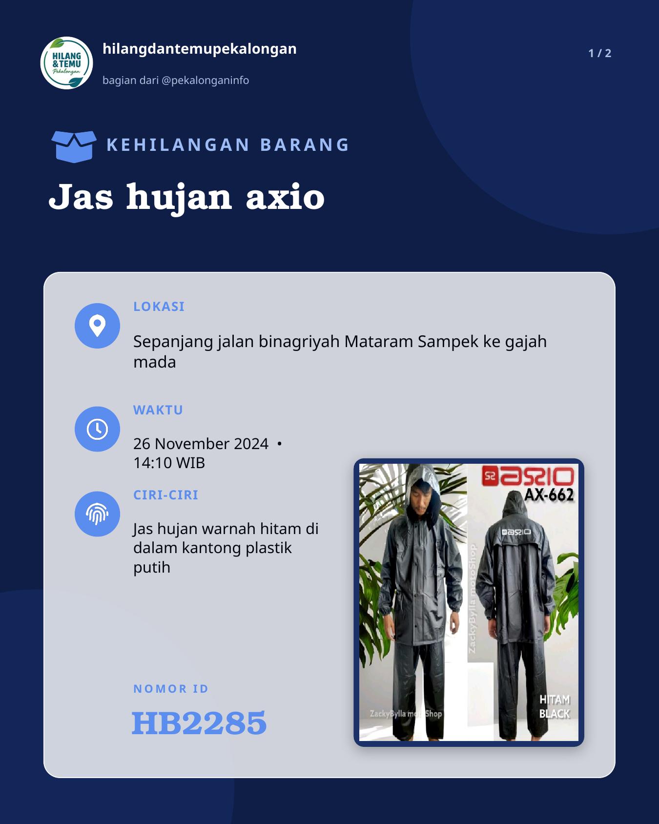 Slide 1 laporan Jas hujan axio