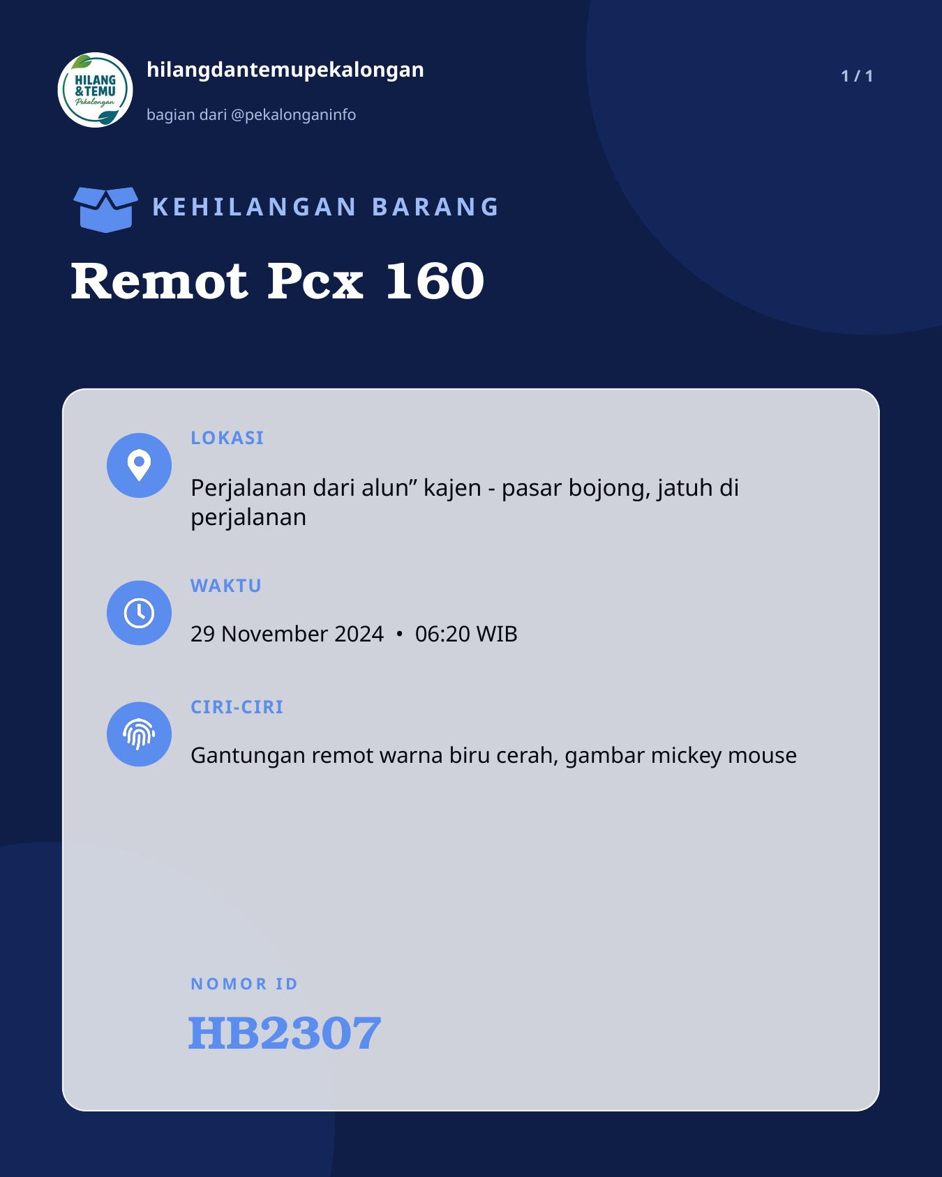 Slide laporan Remot Pcx 160 (HB2307)
