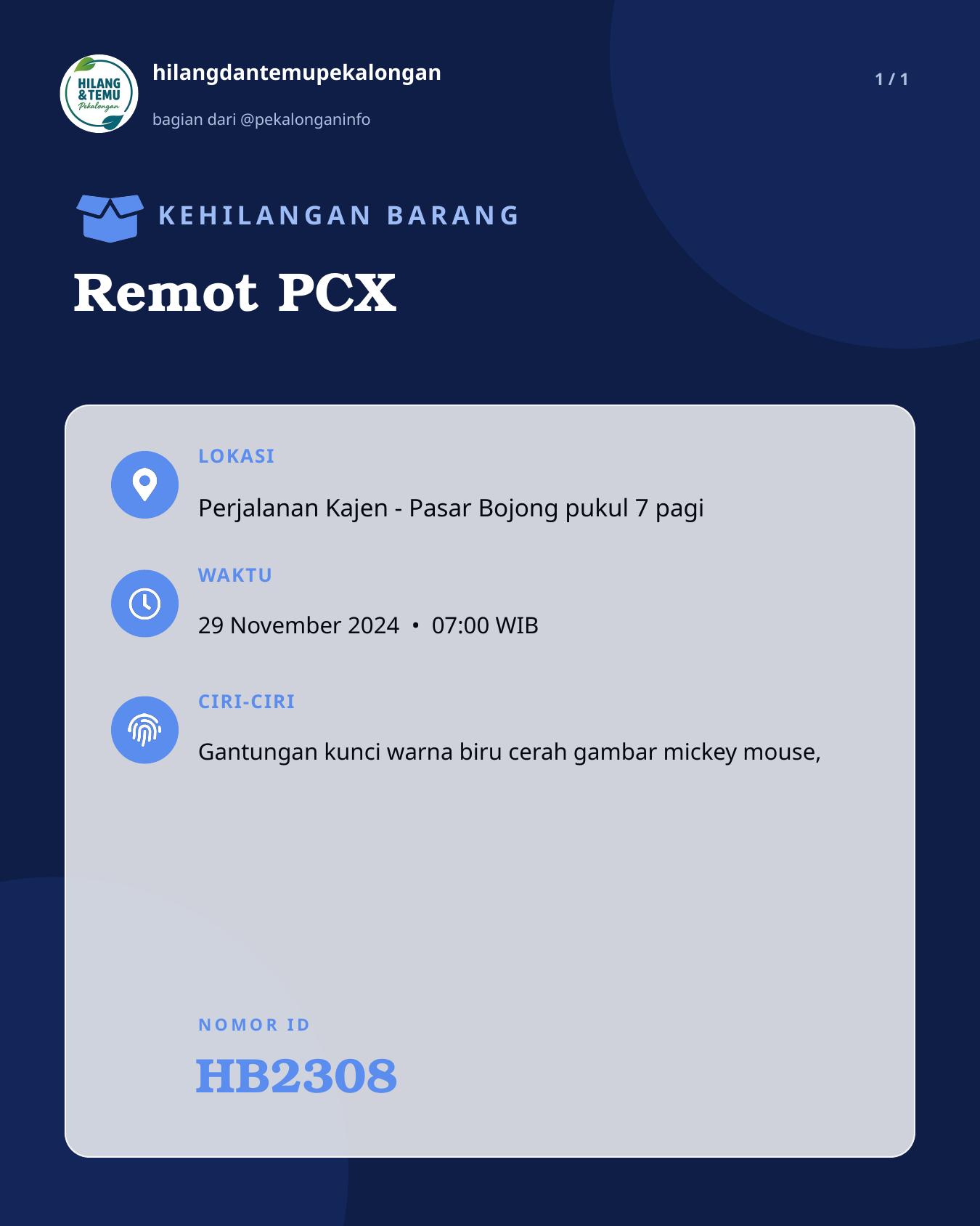 Slide laporan Remot PCX (HB2308)