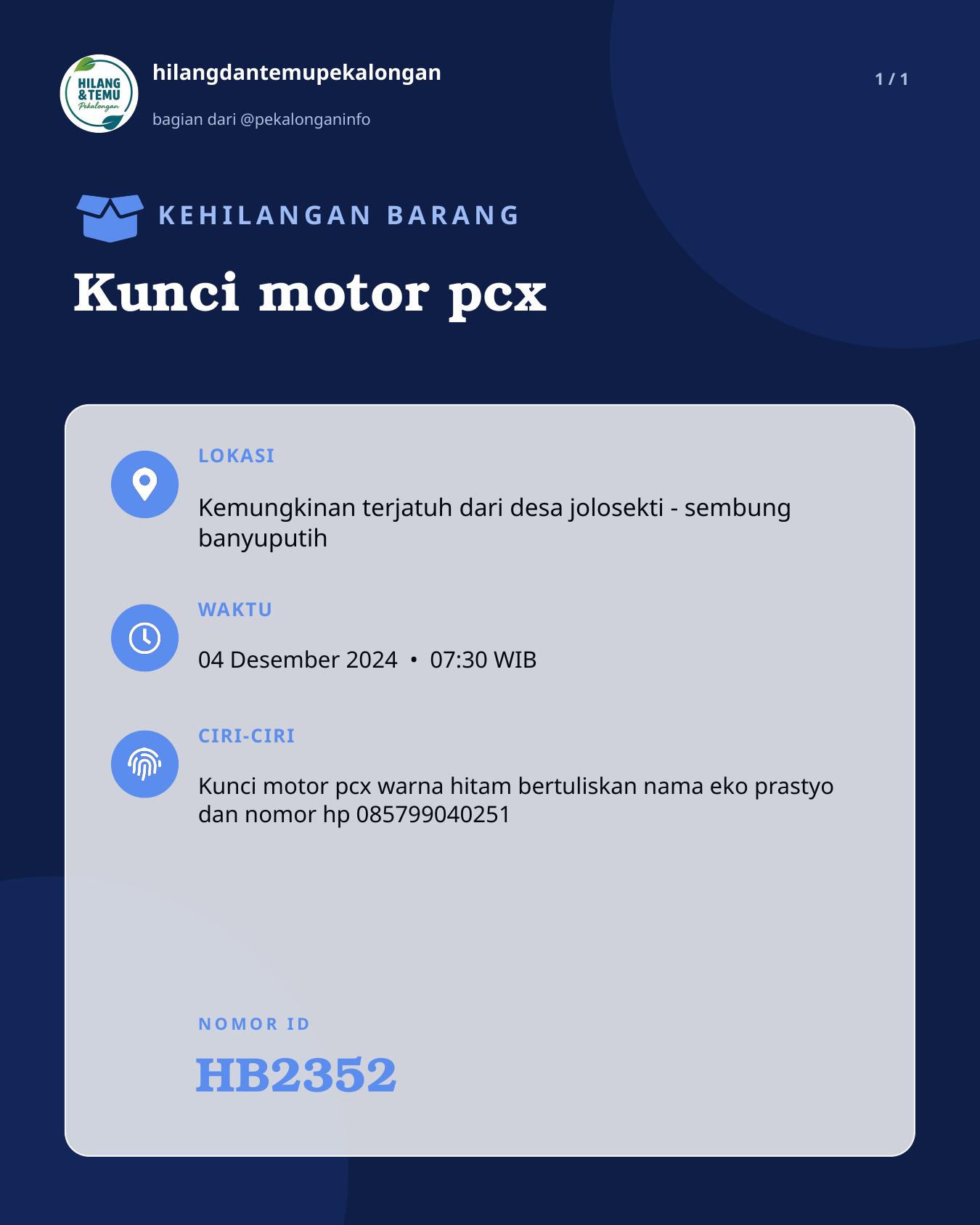 Slide laporan Kunci motor pcx (HB2352)