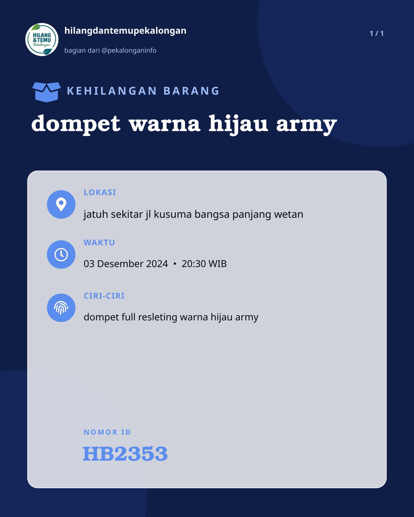 Slide laporan dompet warna hijau army (HB2353)