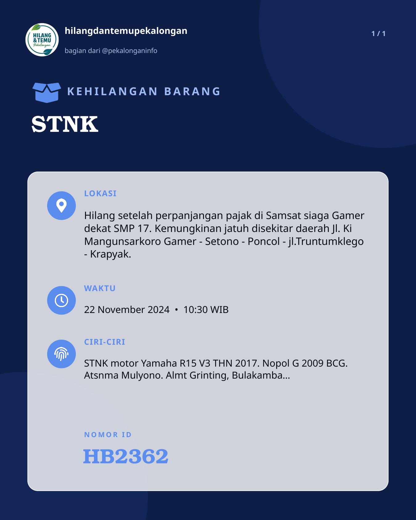 Slide laporan STNK (HB2362)