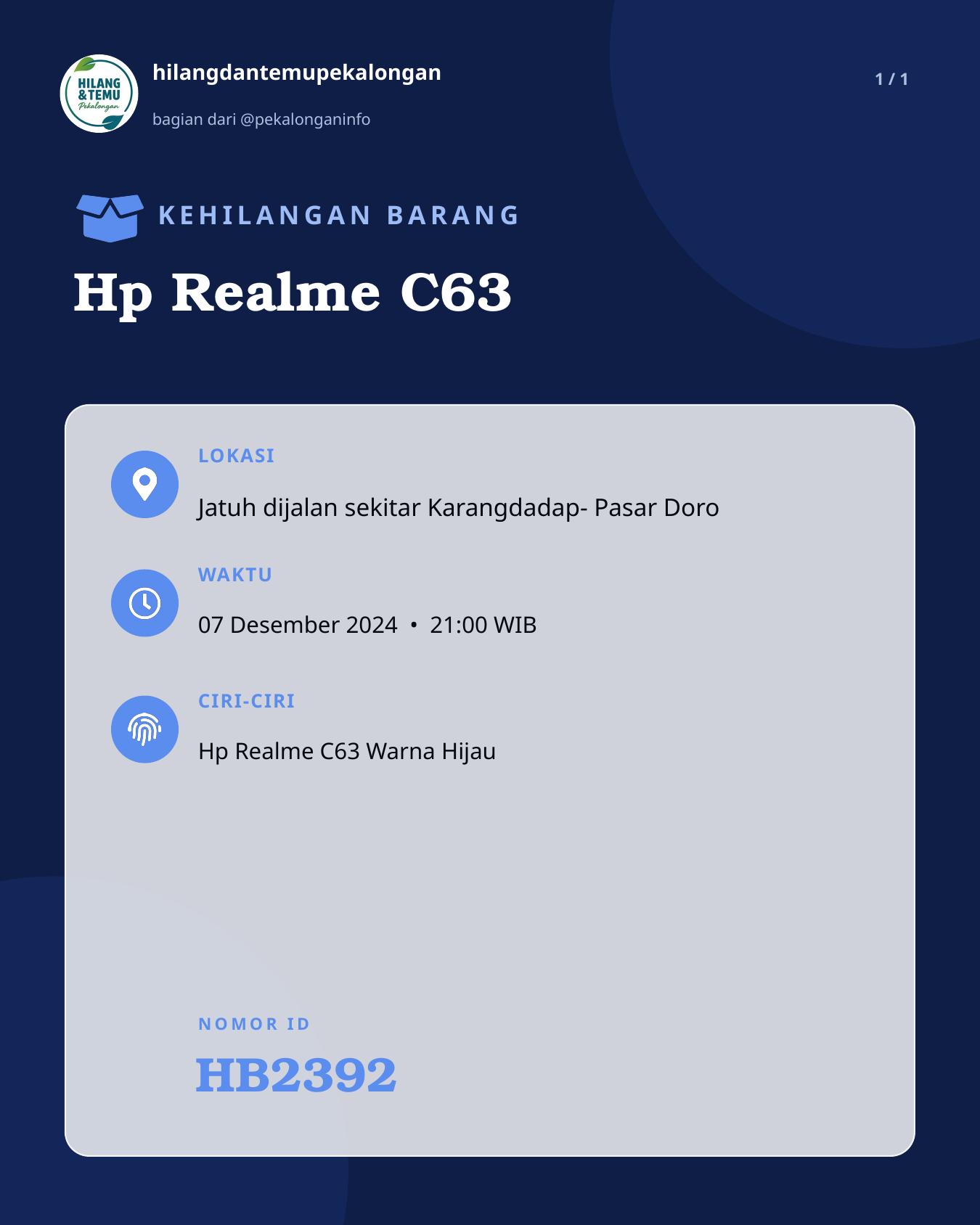 Slide laporan Hp Realme C63 (HB2392)