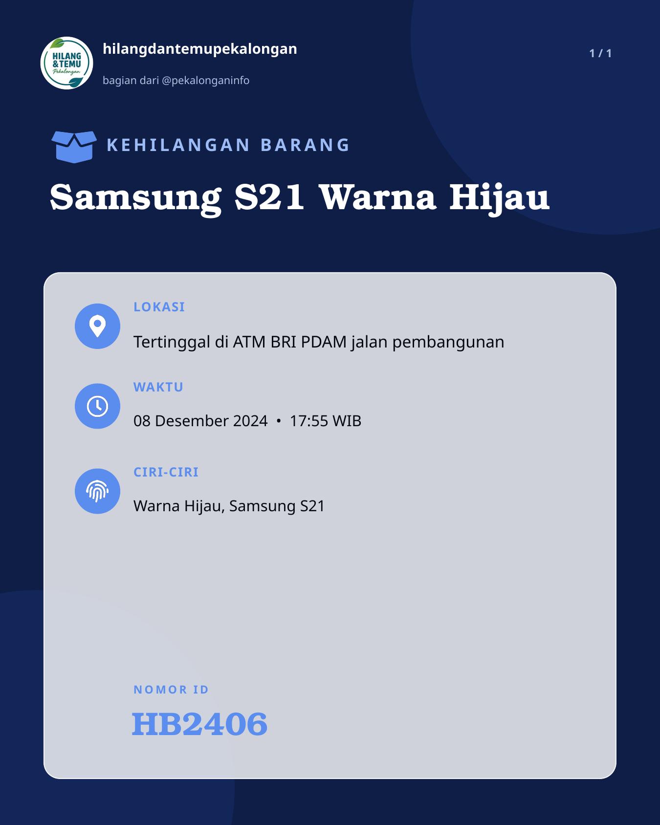 Slide laporan Samsung S21 Warna Hijau (HB2406)
