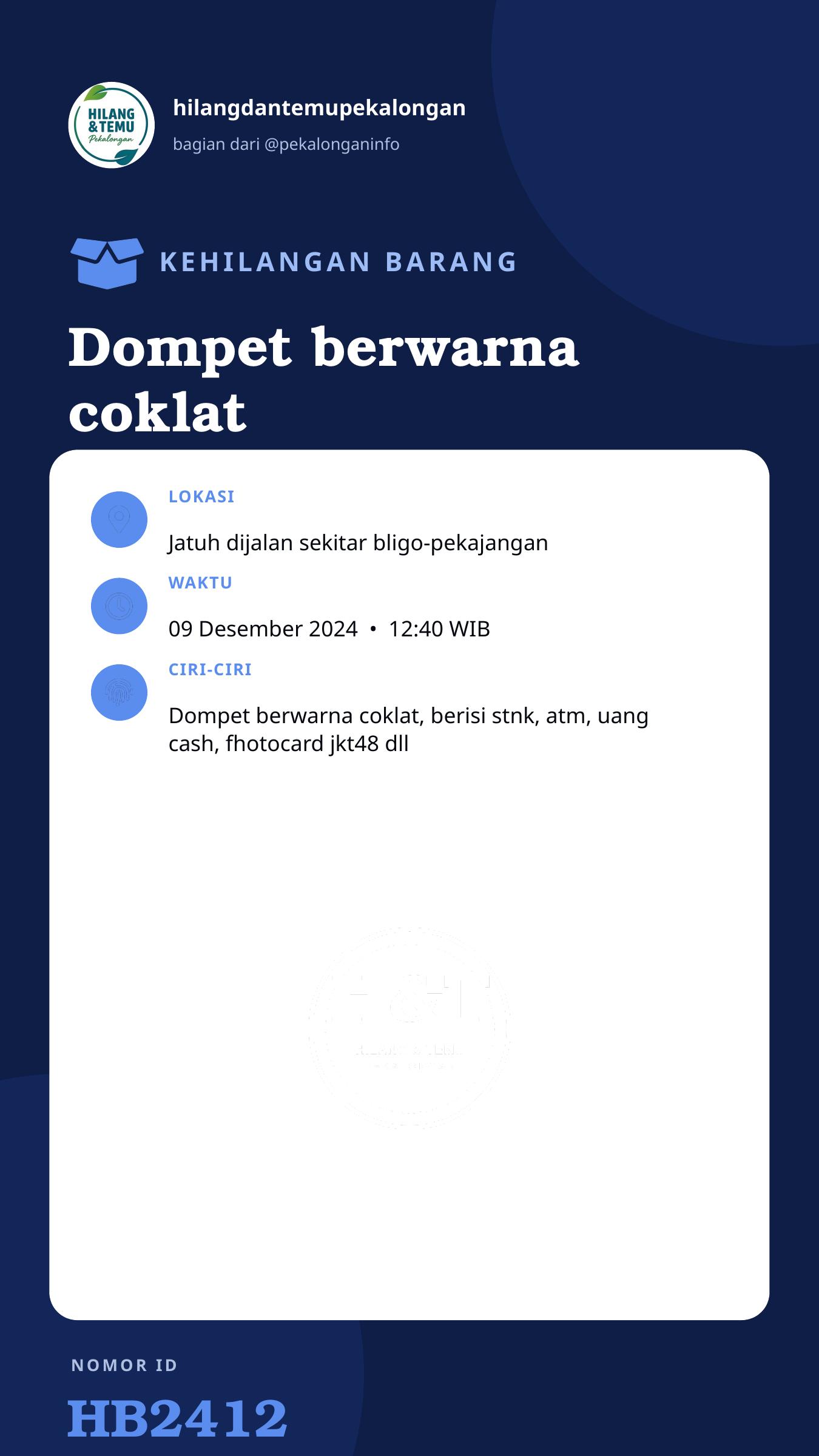 Story 9:16 laporan Dompet berwarna coklat
