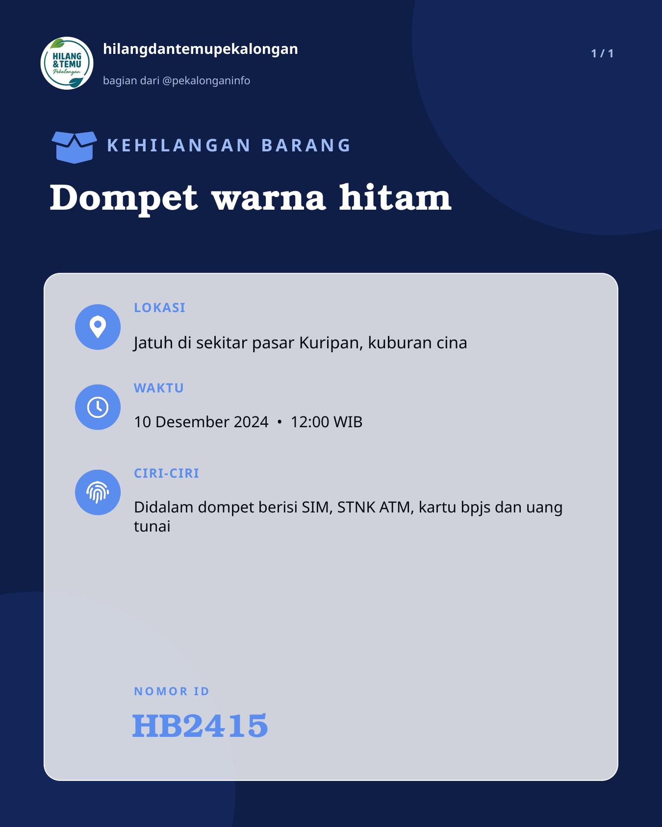 Slide laporan Dompet warna hitam (HB2415)