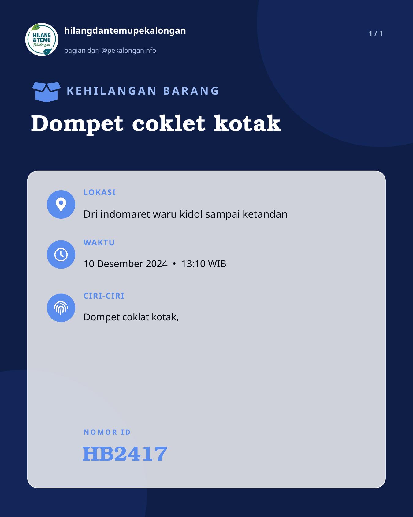 Slide laporan Dompet coklet kotak (HB2417)