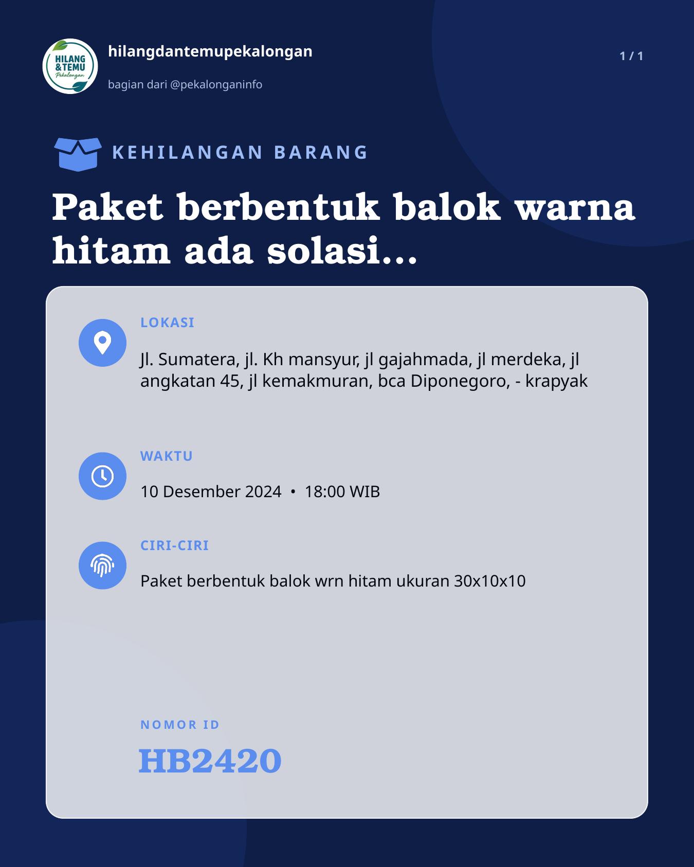 Slide laporan Paket berbentuk balok warna hitam ada solasi logo caplang (HB2420)