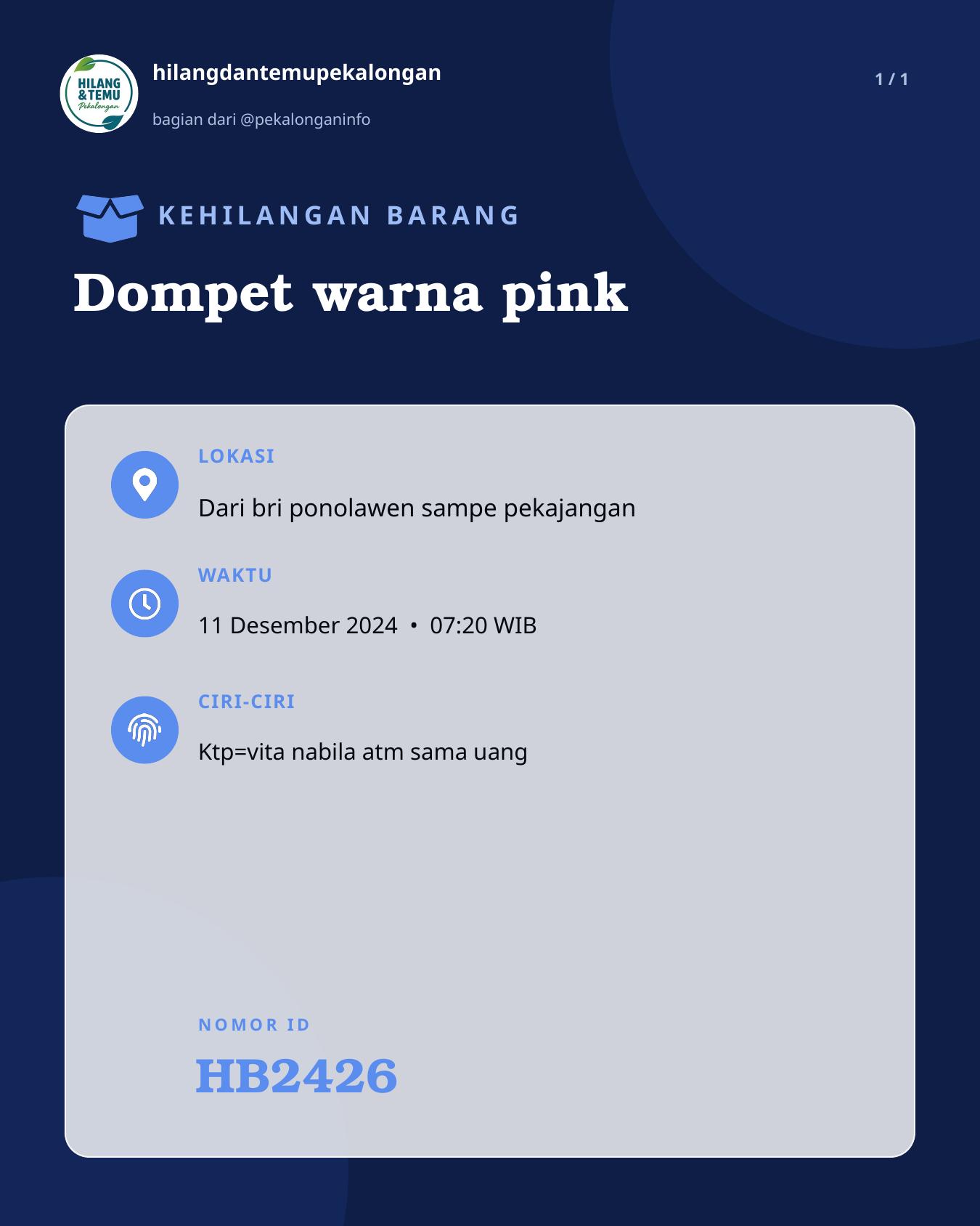 Slide laporan Dompet warna pink (HB2426)