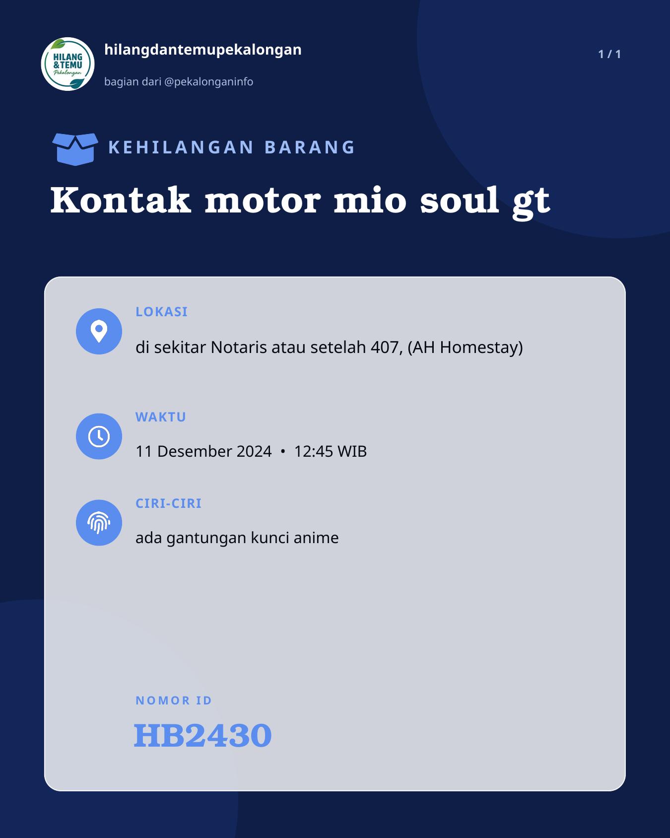 Slide laporan Kontak motor mio soul gt (HB2430)