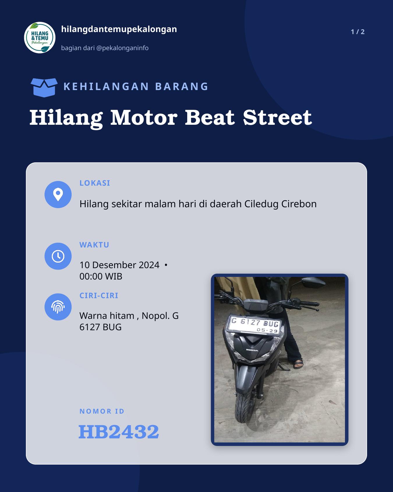 Slide 1 laporan Hilang Motor Beat Street