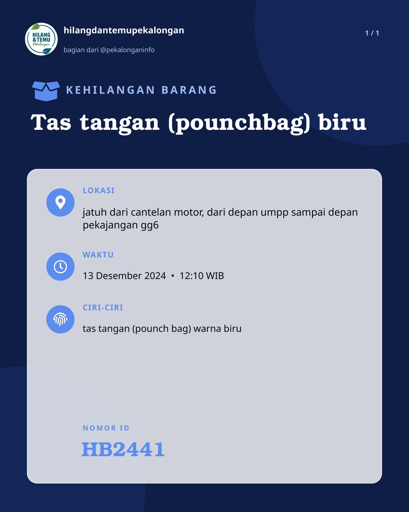 Slide laporan Tas tangan (pounchbag) biru (HB2441)