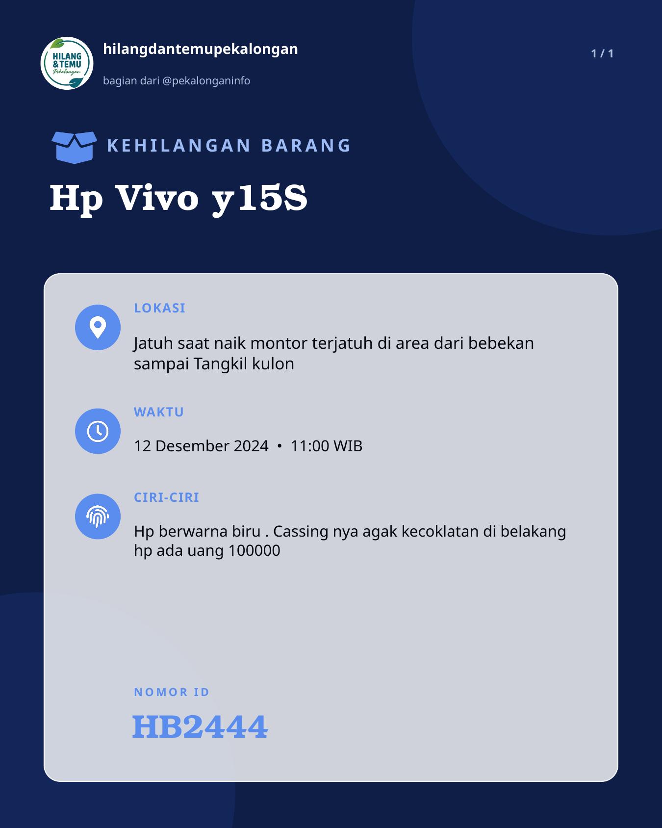 Slide laporan Hp Vivo y15S (HB2444)