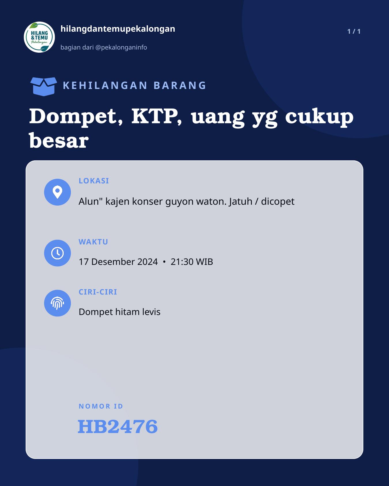 Slide laporan Dompet, KTP, uang yg cukup besar (HB2476)