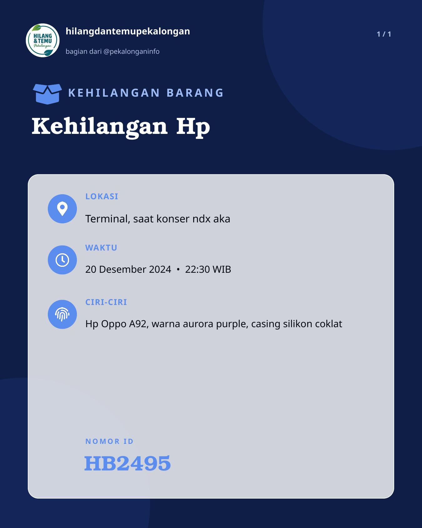 Slide laporan Kehilangan Hp (HB2495)