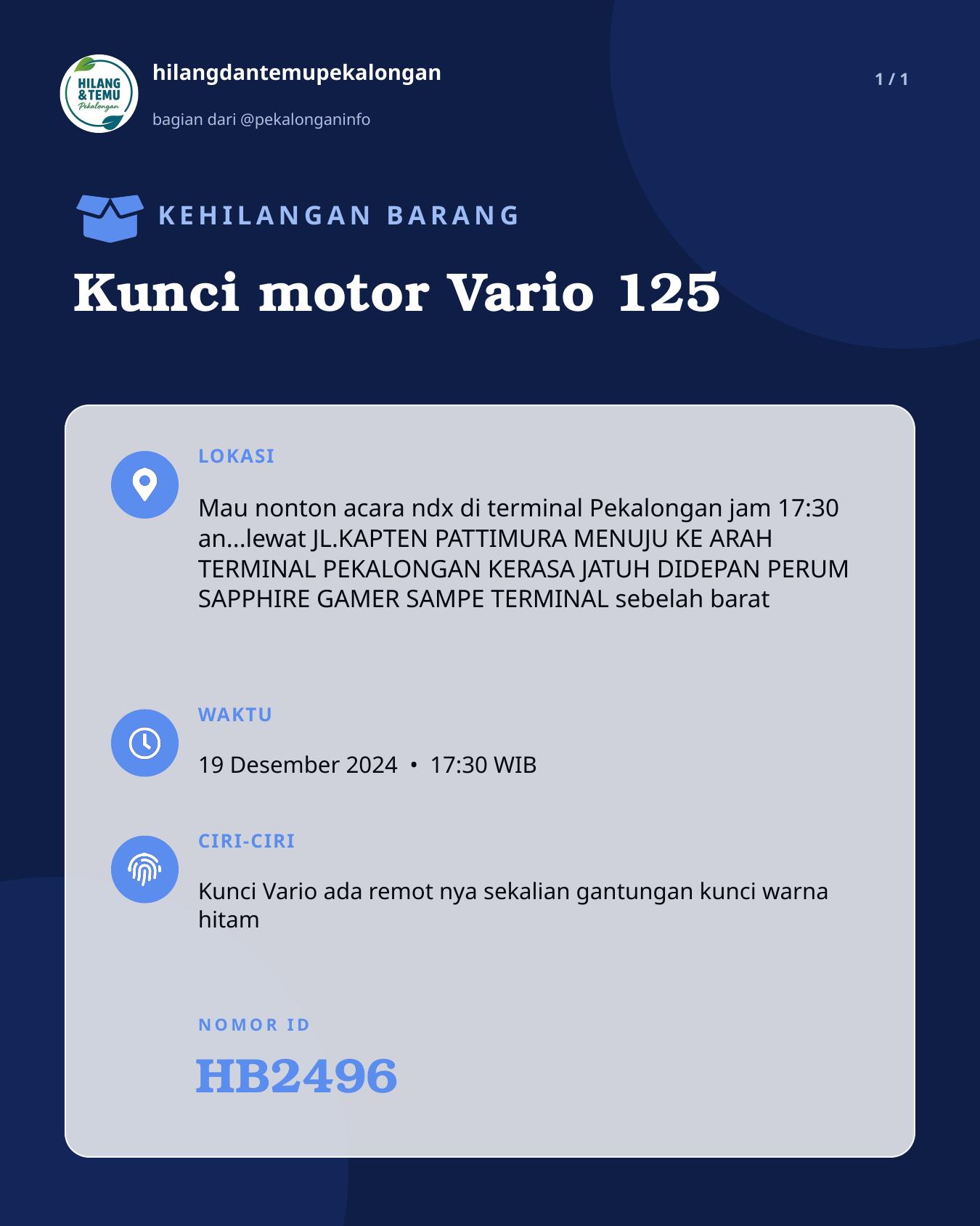 Slide laporan Kunci motor Vario 125 (HB2496)