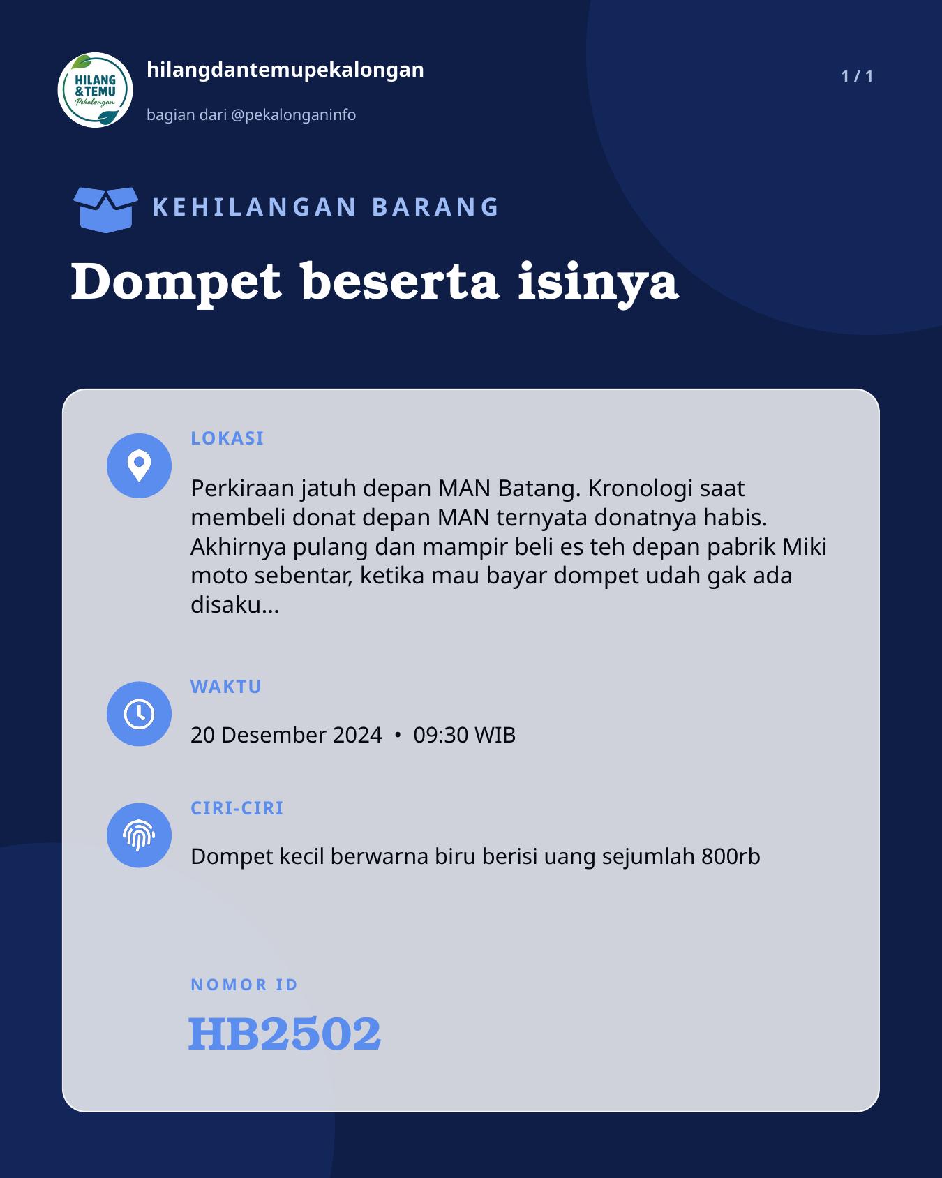 Slide laporan Dompet beserta isinya (HB2502)