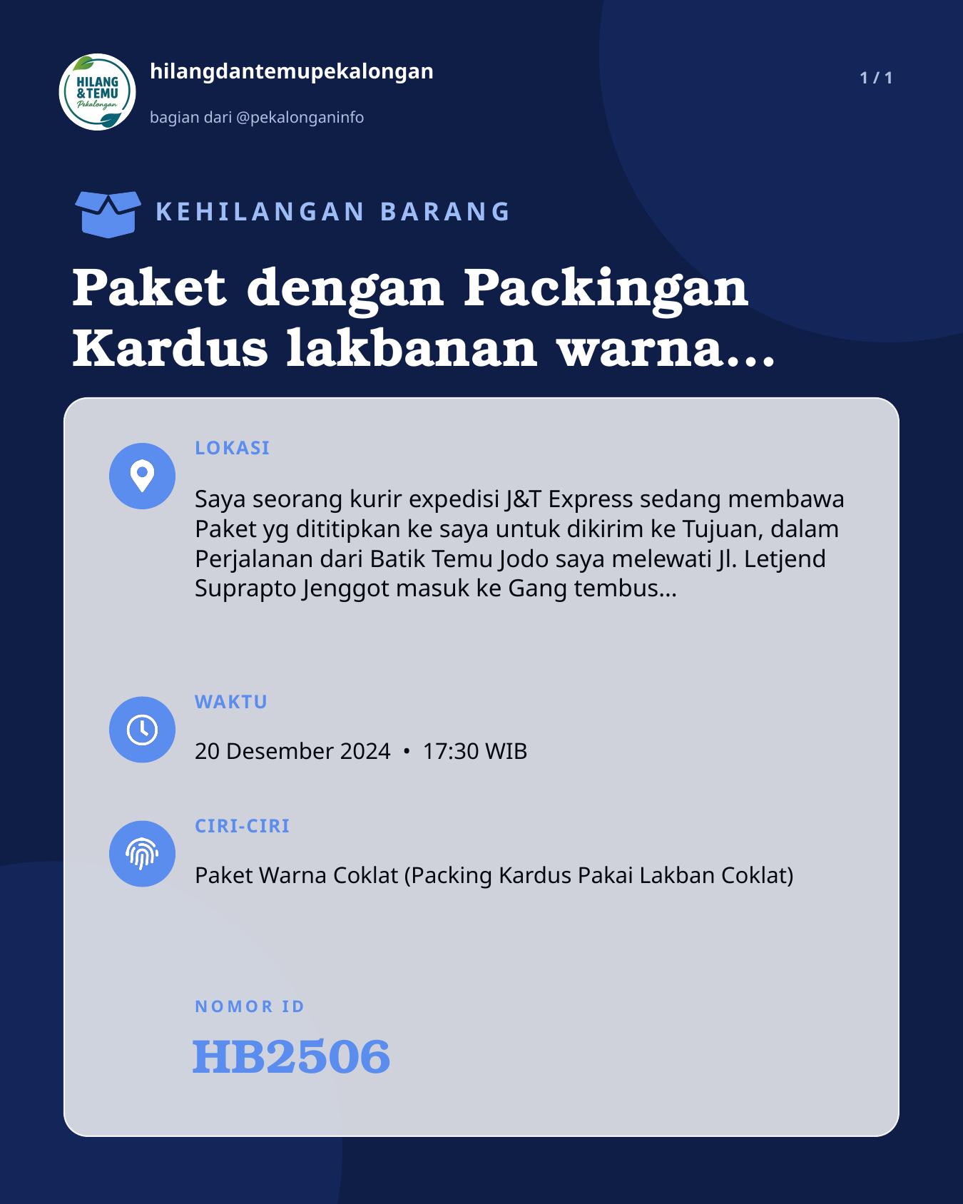 Slide laporan Paket dengan Packingan Kardus lakbanan warna coklat (HB2506)