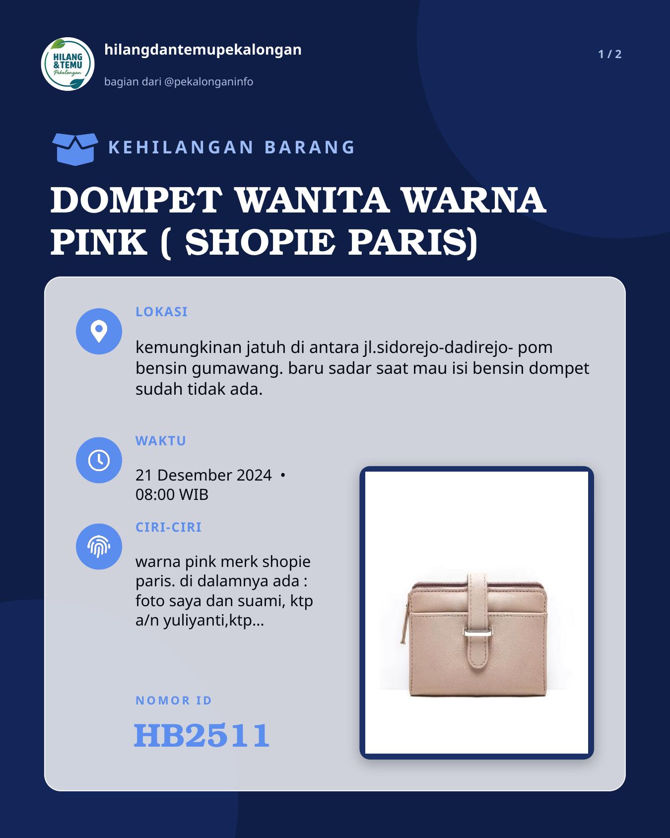 Slide 1 laporan DOMPET WANITA WARNA PINK ( SHOPIE PARIS)