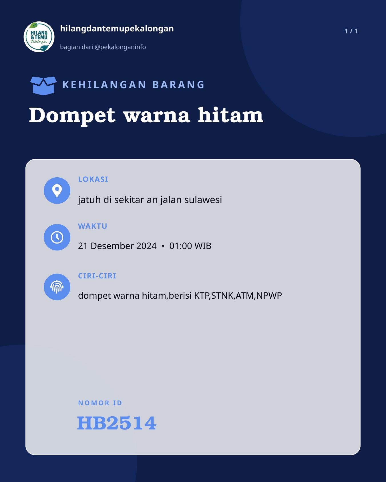 Slide laporan Dompet warna hitam (HB2514)