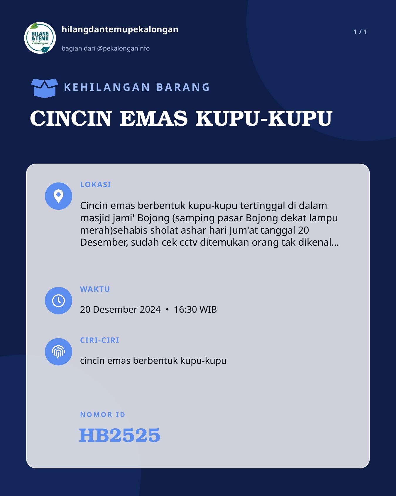 Slide laporan CINCIN EMAS KUPU-KUPU (HB2525)