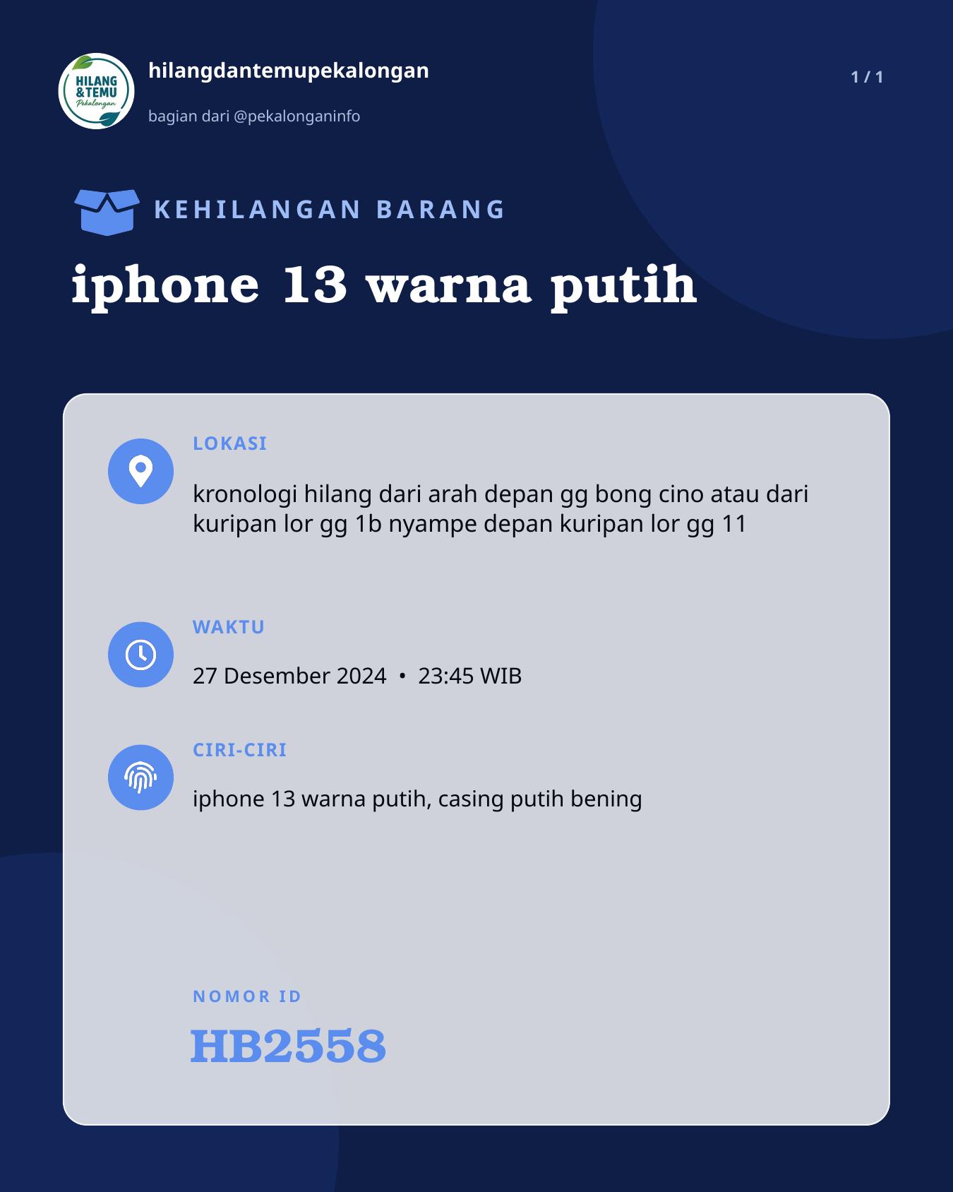 Slide laporan iphone 13 warna putih (HB2558)