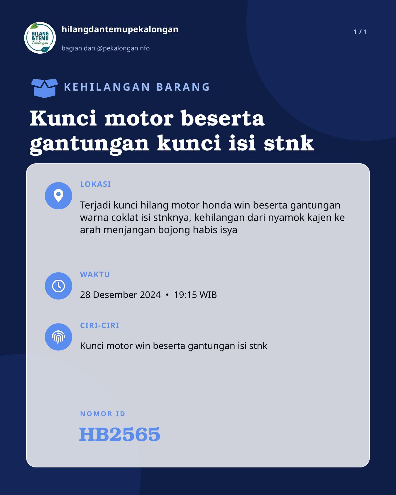 Slide laporan Kunci motor beserta gantungan kunci isi stnk (HB2565)