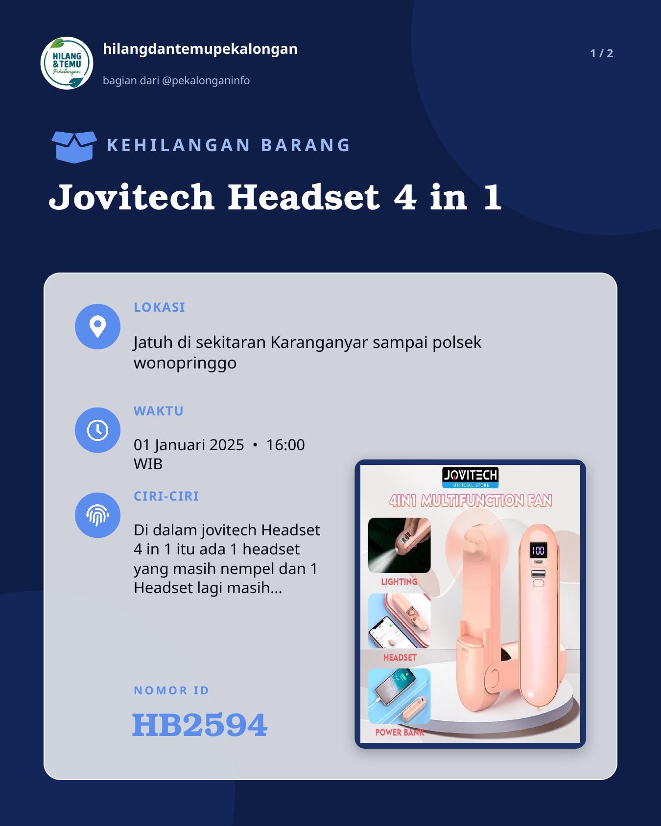 Slide 1 laporan Jovitech Headset 4 in 1