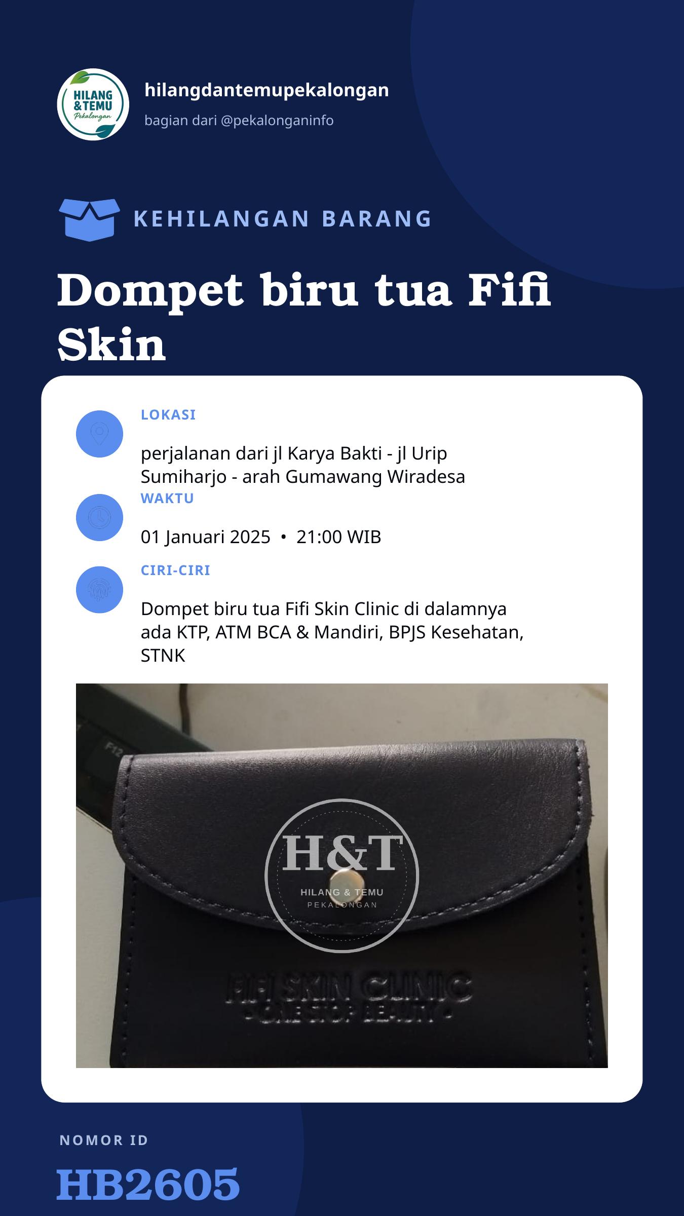 Story 9:16 laporan Dompet biru tua Fifi Skin Clinic