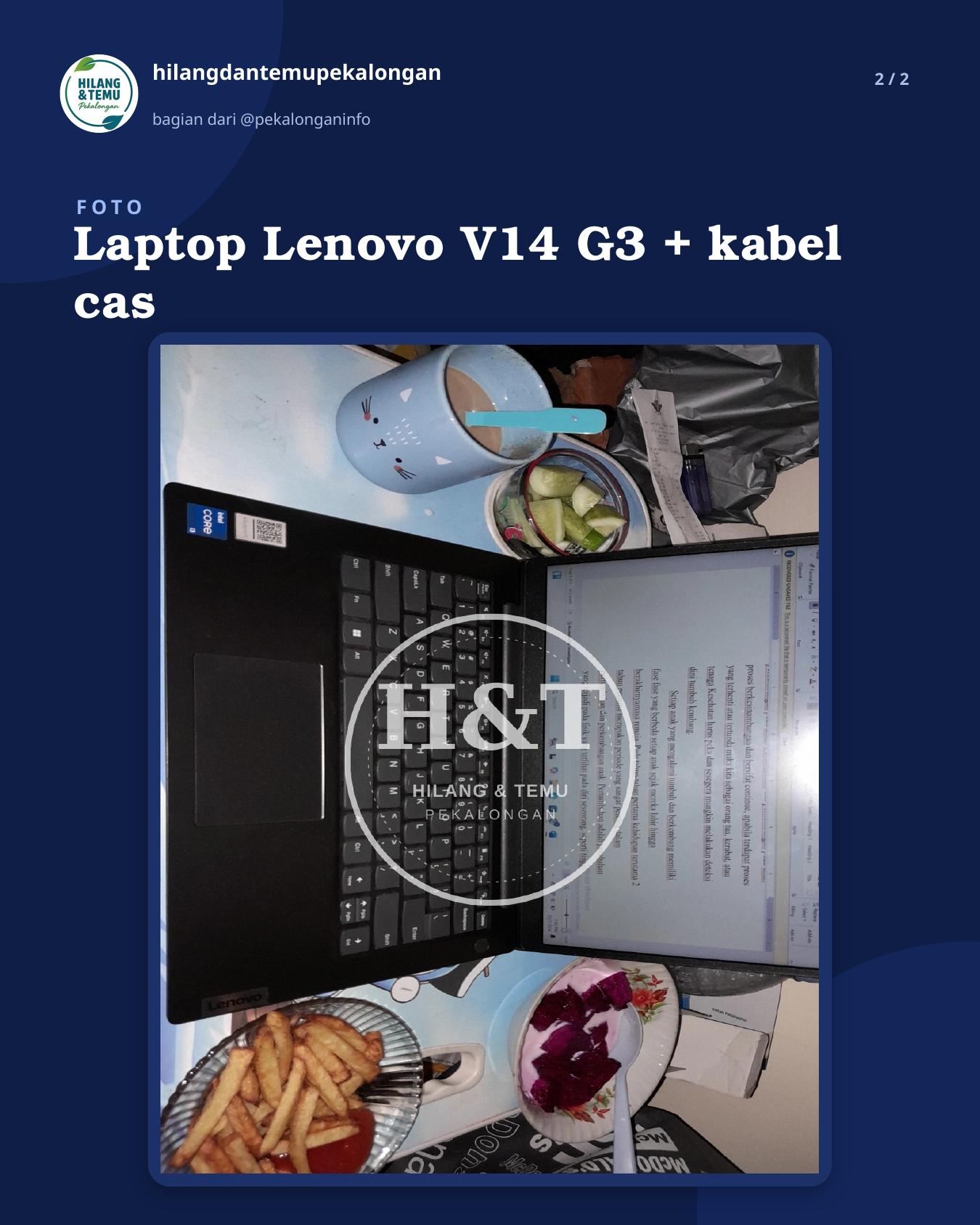 Slide 2 laporan Laptop Lenovo V14 G3 + kabel cas