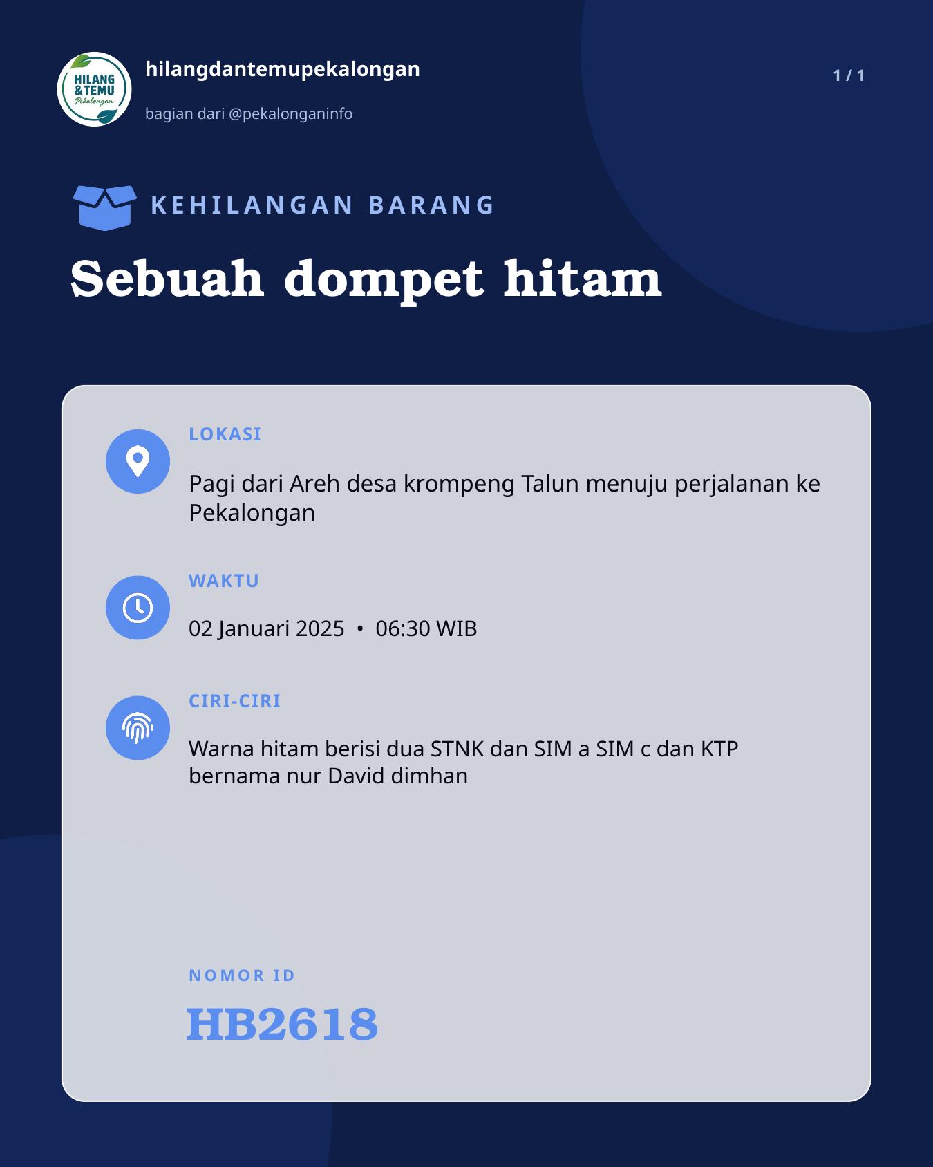 Slide laporan Sebuah dompet hitam (HB2618)