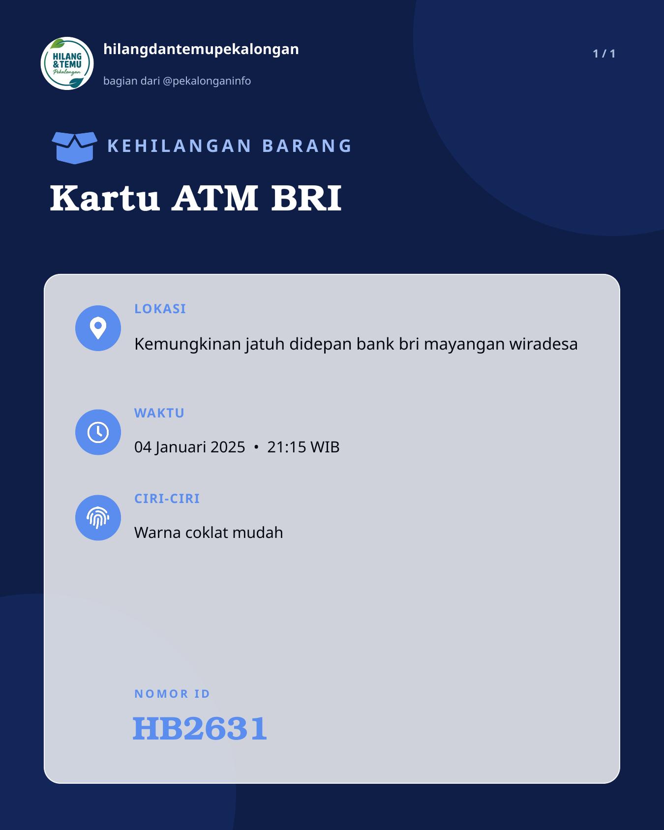 Slide laporan Kartu ATM BRI (HB2631)