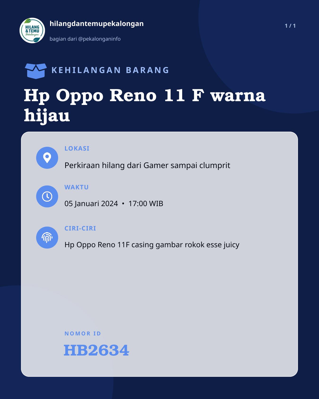 Slide laporan Hp Oppo Reno 11 F warna hijau (HB2634)