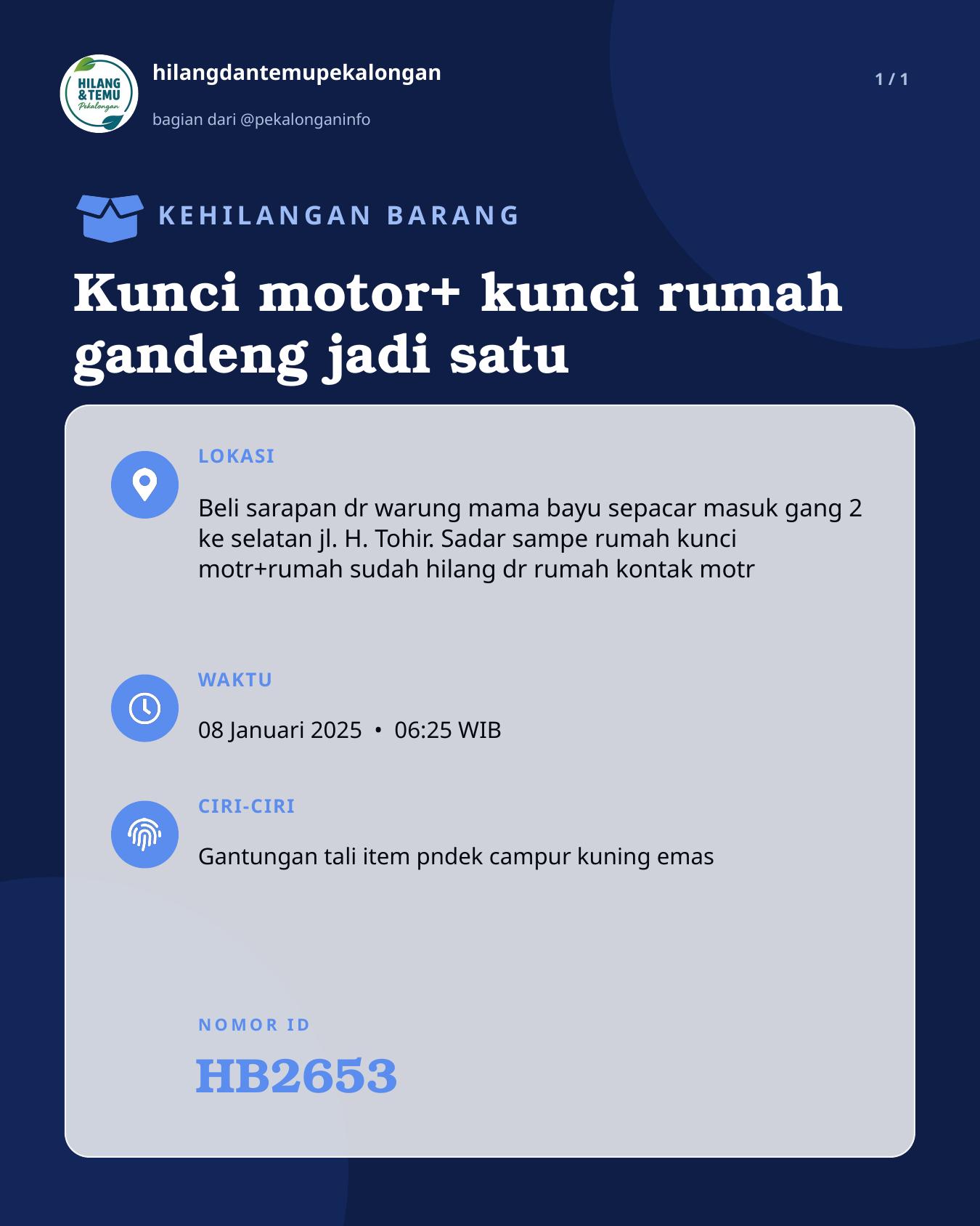 Slide laporan Kunci motor+ kunci rumah gandeng jadi satu (HB2653)