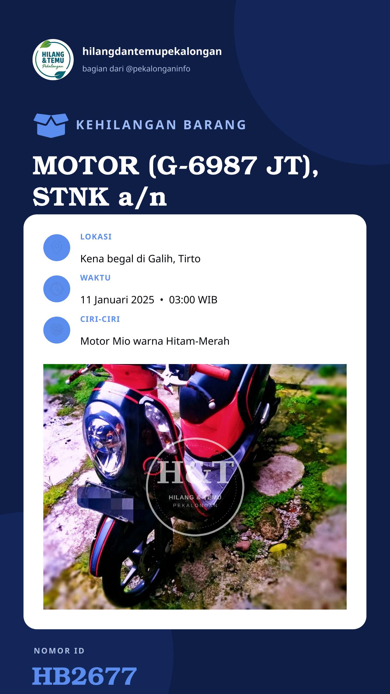 Story 9:16 laporan MOTOR (G-6987 JT), STNK a/n TIMAROH, KTP a/n M. Farid