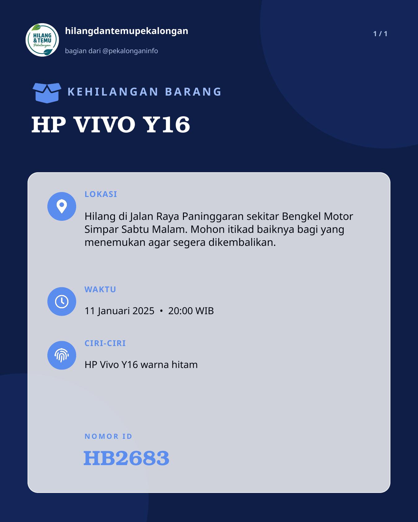 Slide laporan HP VIVO Y16 (HB2683)
