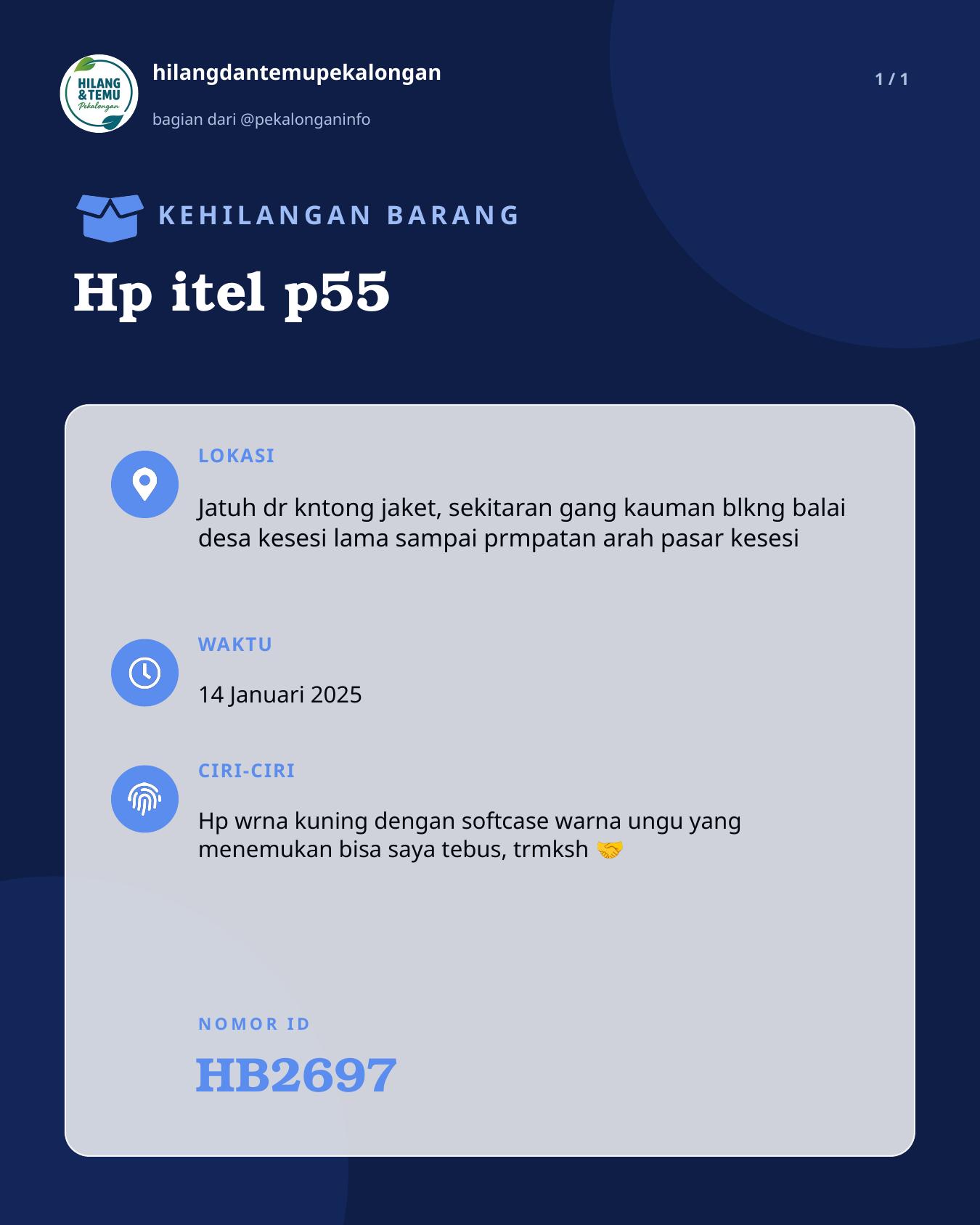 Slide laporan Hp itel p55 (HB2697)