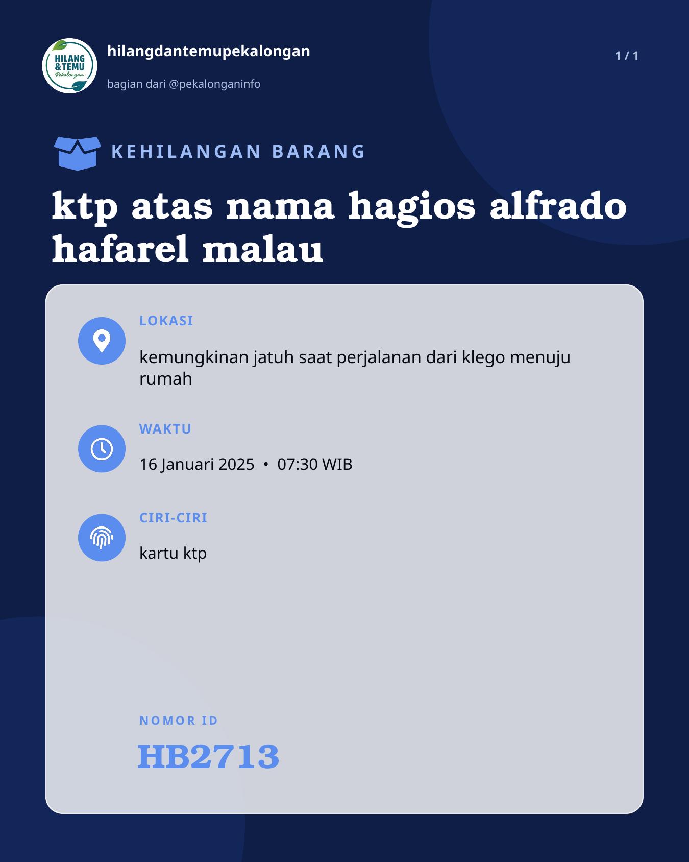 Slide laporan ktp atas nama hagios alfrado hafarel malau (HB2713)