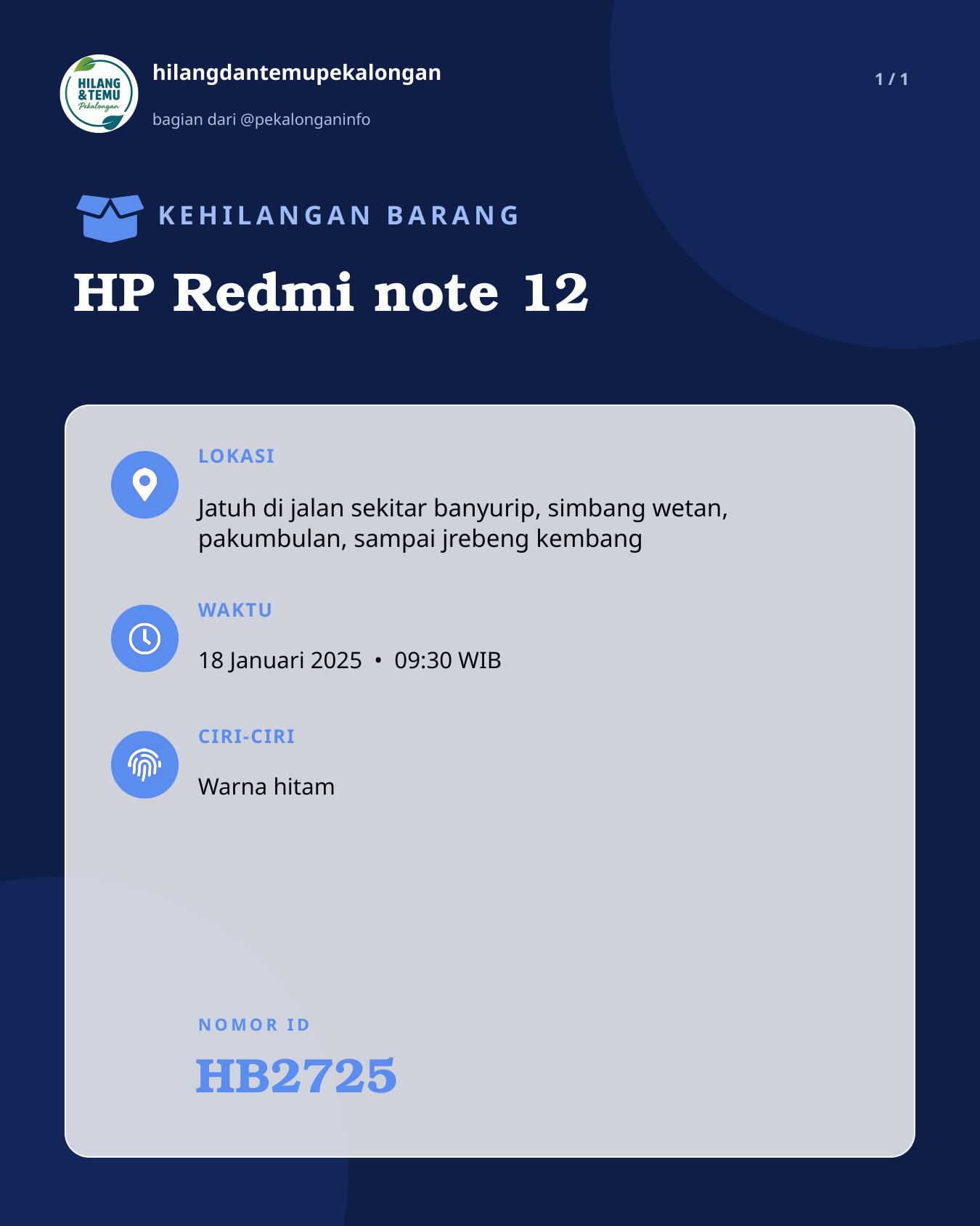 Slide laporan HP Redmi note 12 (HB2725)